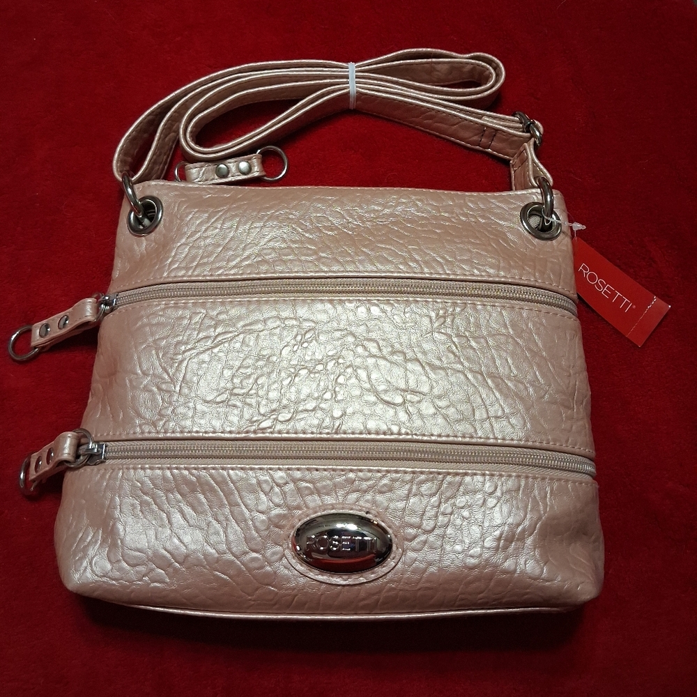 Rosetti Rose Gold Metallic Pink Triple Zip Crossbody Shoulder Bag Easter NWT